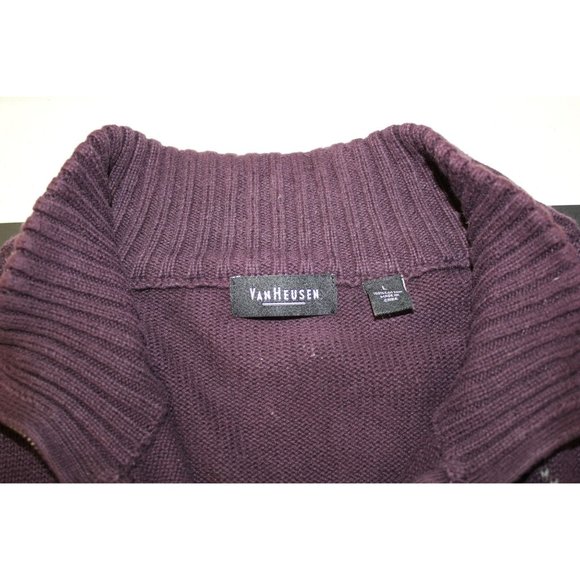 Van Heusen Men's pullover sweater Large/ Purple with gray stripes 100% Cotton - Picture 6 of 12